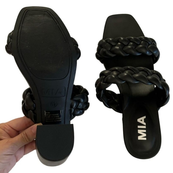 NWOT-MIA Women’s Maine Black Braided Strap Slip On Heeled Sandals Size 6.5 - Picture 4 of 7